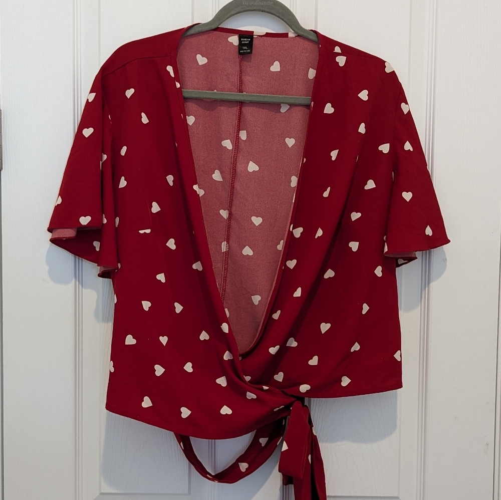 Heart Polka Dots Wrap Blouse